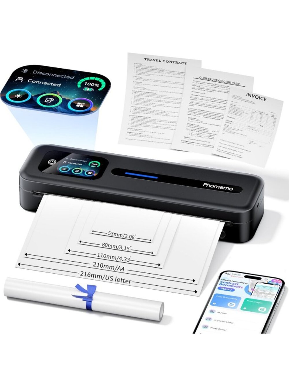 Phomemo M832D Touchscreen Portable Printer Inkless Thermal Wireless Travel